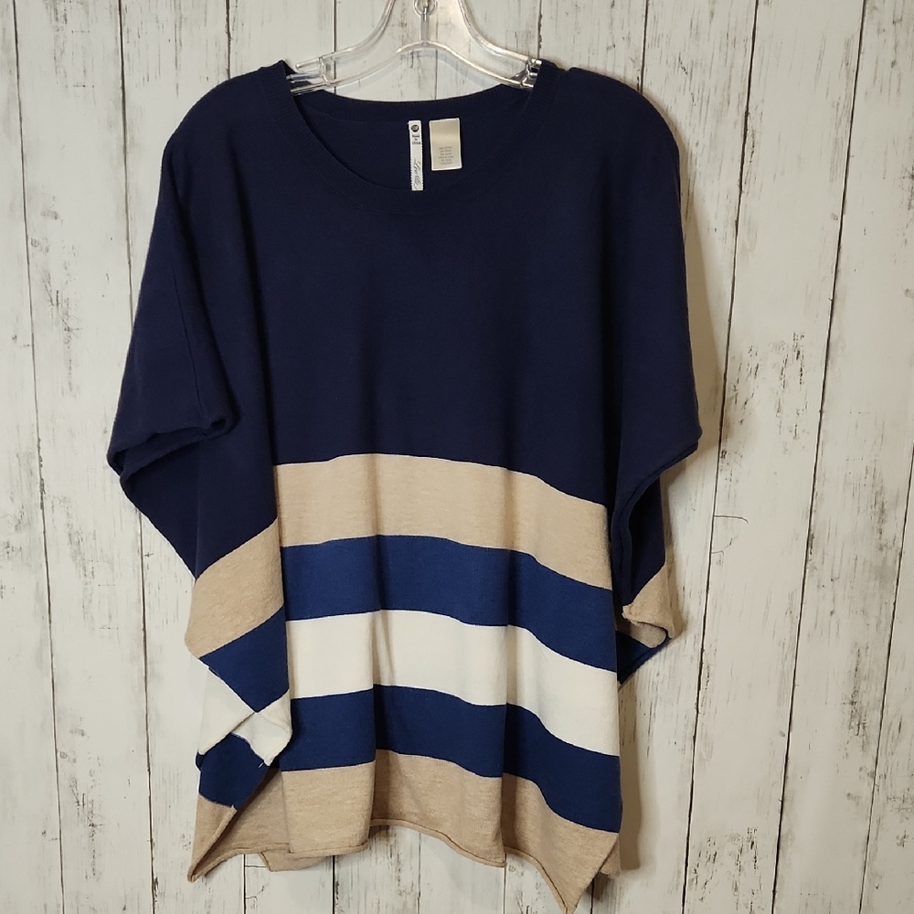Leo & Nicole Navy and Beige Striped Sweater